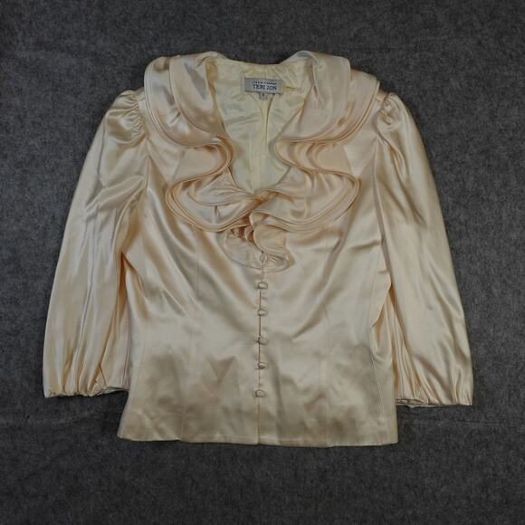Vintage Rickie Freeman Teri Jon Top Womens 8 Silk Taffeta Ruffle Romantic Ivory - Picture 1 of 9